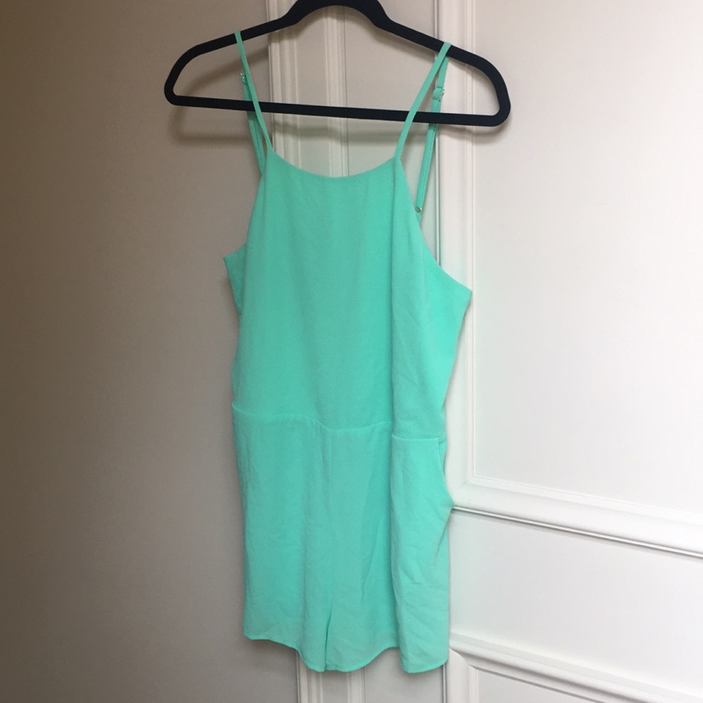 Green linen romper